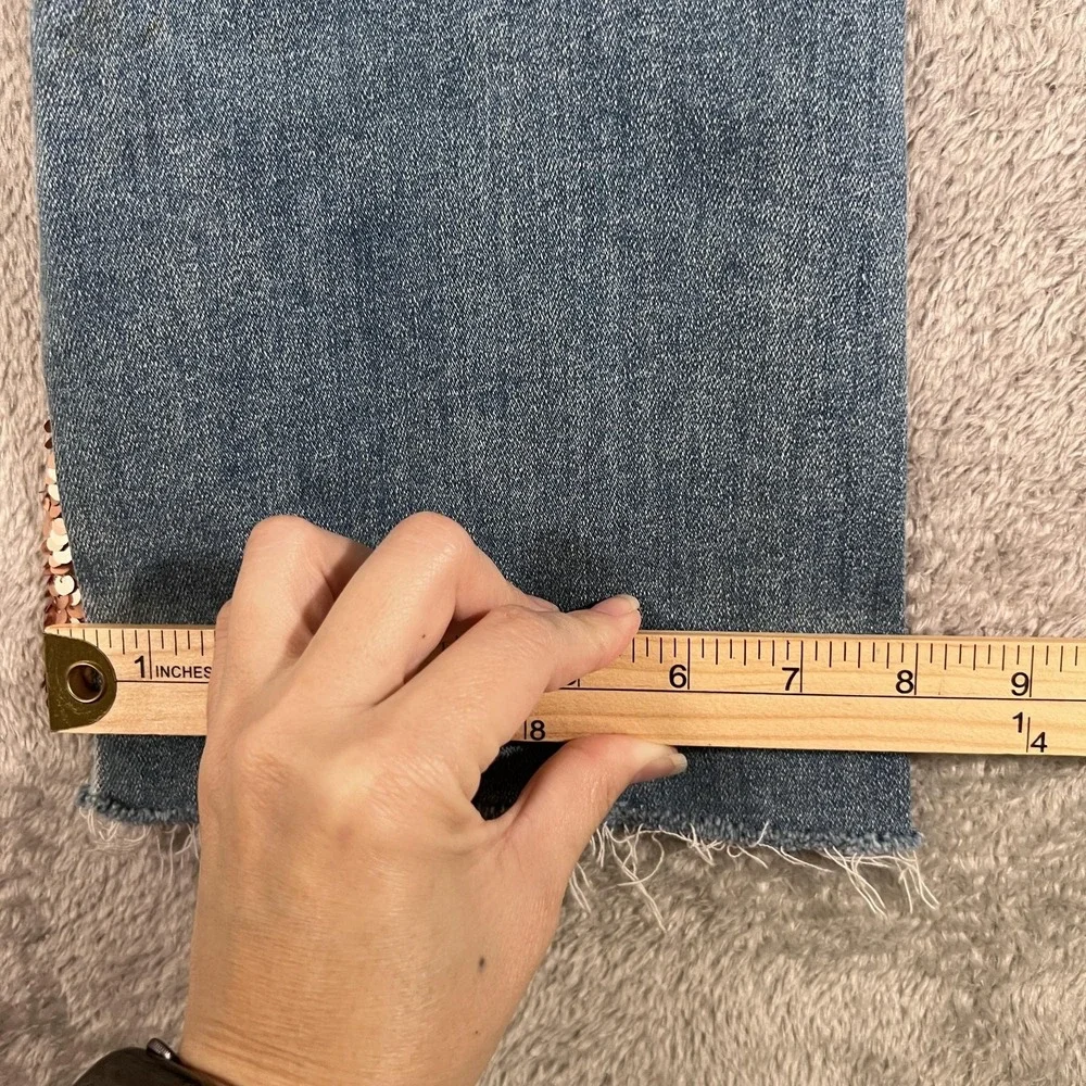 7 For All Mankind Jeans High Waist Slim Kick Womens 26 Blue Flare‎ Sequin HemD